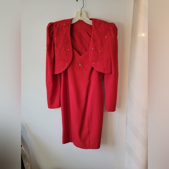 Alex Evening Red Dress with Jacket and Embroidery & Beaded Size 6 - Picture 1 of 5